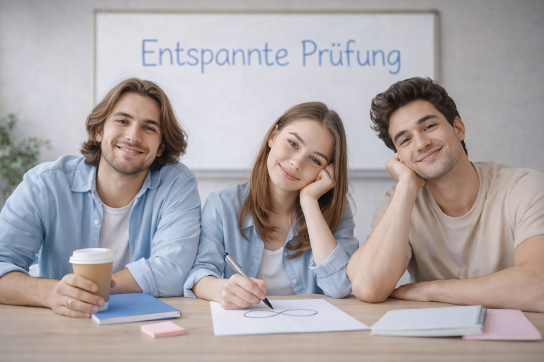 Entspannte junge Menschen nach Coaching gegen Prüfungsangst mit PrüfungsRuhe